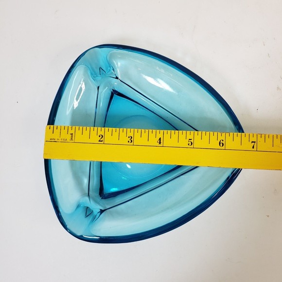 Vintage MCM Hazel Atlas Triangle Atomic Aqua Blue Glass Ashtray 7” - Picture 5 of 5